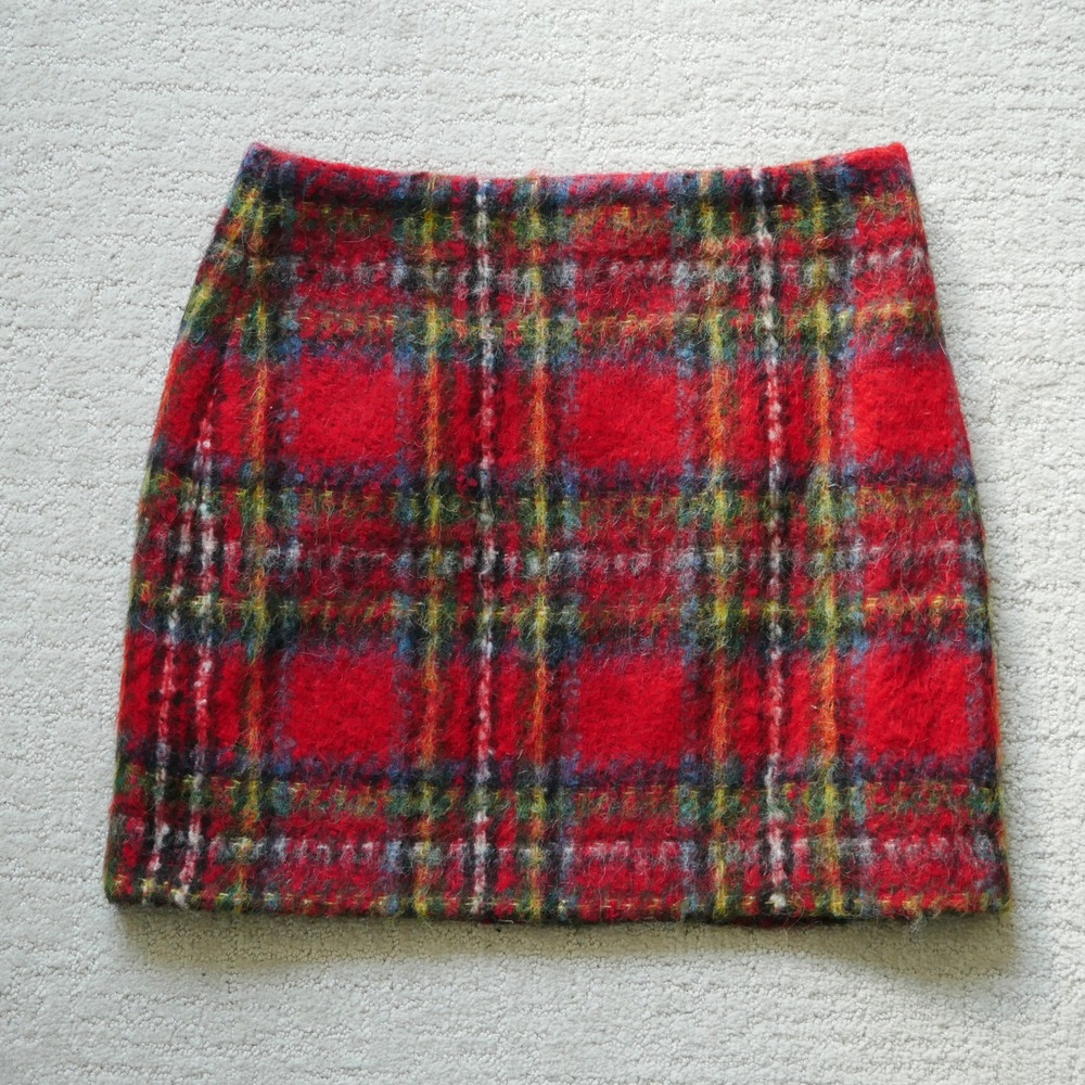 Lauren Ralph Lauren Red Plaid Wool Blend Mini Skirt Size 2 Fuzzy Tartan Italian